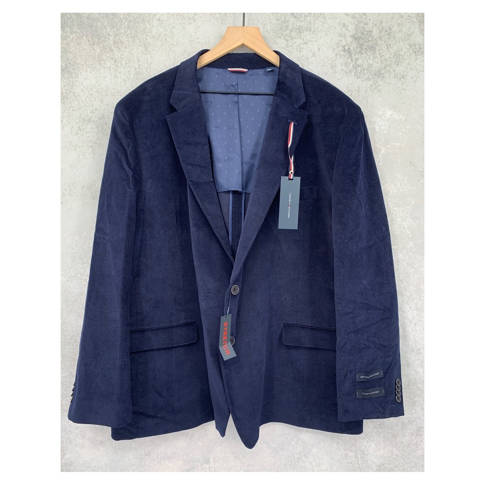 Tommy Hilfiger Velvet Blazer Mens 54R Navy Blue Soft Tailored Jacket Holiday NEW